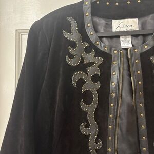 Linea Louis DellOlio Embellished Suede Jacket 12 Studded Western Boho Gothic VTG